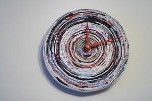 wound-up recycled magazine clock